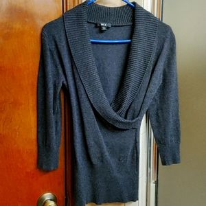 BCX Women's Black Ribbed Shawl Collar Sweater